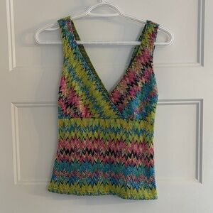 Vintage Multicolor V-Neck Sleeveless Knit Top